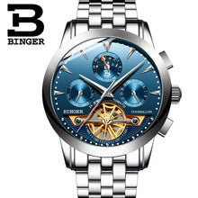 Load image into Gallery viewer, Switzerland luxury men's watch BINGER brand Tourbillion Mechanical Wristwatches Sapphire full stainless steel Clock Male B1188-6
