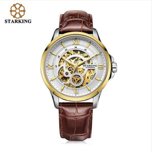 STARKING Men Skeleton Automatic Mechanical Watches Luxury Famous Brand Stainless Steel Sapphire Black Wrist Watch Urdu AM0182
