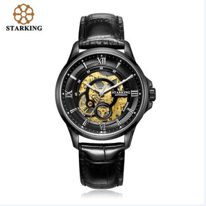 STARKING Men Skeleton Automatic Mechanical Watches Luxury Famous Brand Stainless Steel Sapphire Black Wrist Watch Urdu AM0182