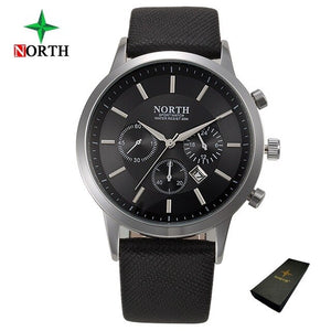 North Luxury Men Watches Waterproof Genuine Leather Fashion Casual Wristwatch Man Business Sport Clock Classic Blue Silver 6009