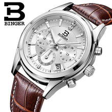 Load image into Gallery viewer, Switzerland BINGER Men&#39;s Watch Luxury Brand Quartz waterproof Genuine Leather Strap auto Date Chronograph Male Clock BG6019-M