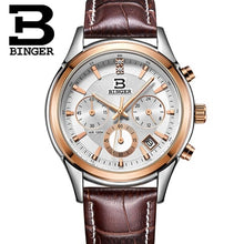 Load image into Gallery viewer, Switzerland BINGER Men's Watch Luxury Brand Quartz waterproof Genuine Leather Strap auto Date Chronograph Male Clock BG6019-M