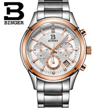 Load image into Gallery viewer, Switzerland BINGER Men's Watch Luxury Brand Quartz waterproof Genuine Leather Strap auto Date Chronograph Male Clock BG6019-M